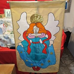 ANGEL Vintage Christmas Double-sided Yard Outdoor Garden Flag w/Pole  45"x27.5" 